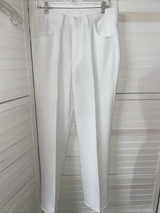 NWOT Vintage 70s Men’s John Blair White Polyester Bootcut Straight Pants 34”x32” - Picture 1 of 7