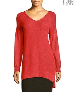 EILEEN FISHER NEU MIT ETIKETT $ 278 ZINIA 100 % WOLLE V-AUSSCHNITT HEISS ROT TUNIKA PULLOVER. Gr. S - Bild 1 von 12