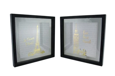 Zeckos 2 Pc. Live Love Travel Foiled Eiffel Tower Big Ben Wall Hanging Set - Image 1 of 4