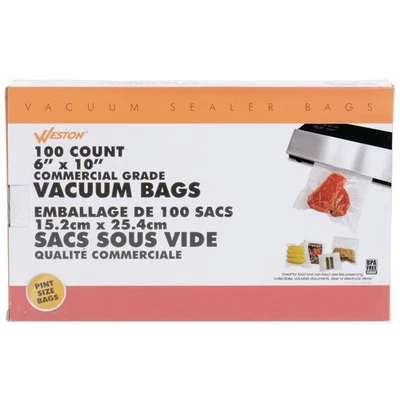 Weston Brands Vacuum Seal Pint 2-Ply 3.0 mil Bags - 6"W x 10"H - Image 1 of 3