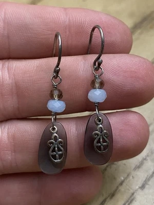 SILPADA STERLING 925 DESIGNER SIGNED EVENING TIDE BLUE GLASS QUARTZITE EARRING - Image 1 of 2