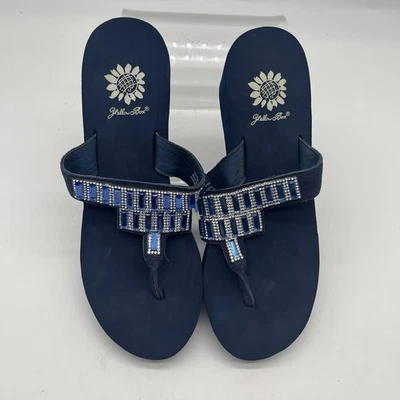 Sandalias de cuña camufladas con tanga de lentejuelas megavatios de caja amarilla para mujer talla 9 Foto 1 de 4