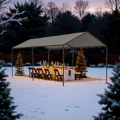 GREZONE 10‘ x 20’ Heavy Duty Grey Garage All-Season Outdoor Carport Car Canopy with Tarp