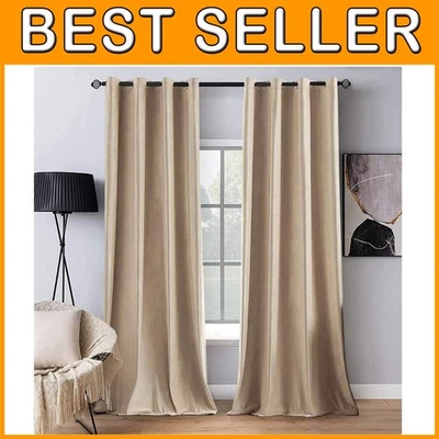 Retro Velvet Blackout Curtains, 52x96 Inch, Pack of 2, Beige - Image 1 of 4