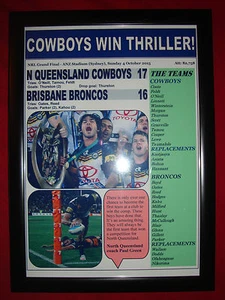 North Queensland Cowboys 17 Broncos 16 - 2015 NRL Grand Final - stampa incorniciata - Foto 1 di 2