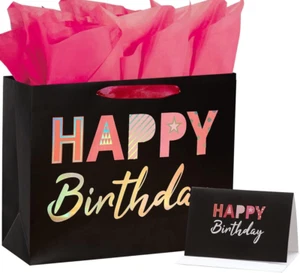 13" Black Gift Bag with Tissue Paper for Girls Birthday Party Bag - Picture 1 of 7