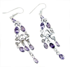 attractive Amethyst 925 Sterling Silver Purple Earring genuine india US gift - Picture 1 of 1