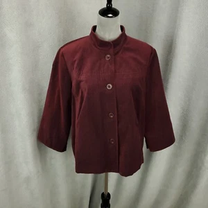 J Jill Jacket Womens Large Burgundy Red Button Up Pockets Velveteen Velvet - Picture 1 of 10