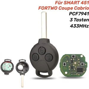 Auto Funk Fernbedienung Schlüssel 433MHZ ID46 Für SMART 451 FORTWO Coupe Cabrio - Picture 1 of 7