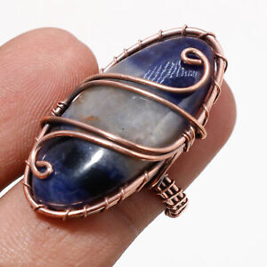 Sodalite Gemstone Wire Wrapped Copper Handcrafted Gift Jewelry Ring 6.50" CR 383