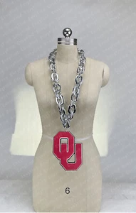 New OKLAHOMA SOONERS  Jumbo Silver Big Fan Chain Necklace Foam USA COL - Picture 1 of 4