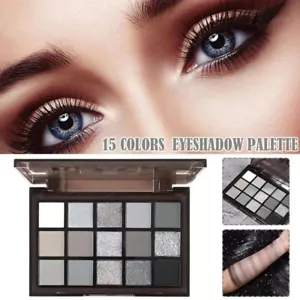 15 Colors Smokey Black Eyeshadow Palette Dark Grey Shimmer Matte Eye Shadow - Picture 1 of 12