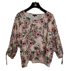 Blusa FOR CYNTHIA Talla L* XL Ajuste Rosa Estampado Floral Dolman Cuello Barco Mezcla de Lino - Imagen 1 de 9