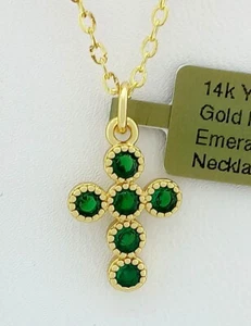 LAB CREATED 0.50 Cts EMERALD CROSS PENDANT NECKLACE 14K YELLOW GOLD PLATED - NWT - Picture 1 of 4