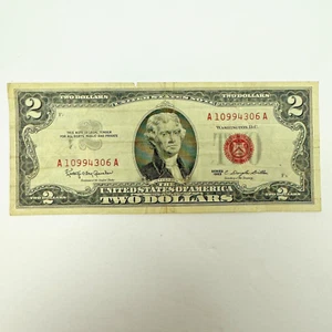 Two Dollar $2 Bill Series 1963 Red Seal and Numbers Rare Currency Authentic - Picture 1 of 2