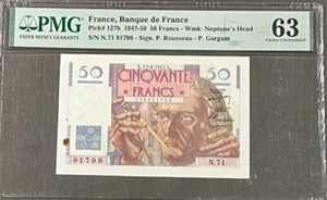 France Banque De France 50 Francs 1947-50 PICK# 127b PMG 63 Choice UNC - Picture 1 of 4