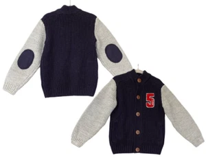 Chunky Elbow Patchwork Cardigan Kids Boys 4 Navy Varsity Embroidered LC WAIKIKI - Picture 1 of 13