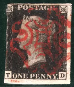 PENNY INTENSE BLACK QV GB SG.1 1d Plate 8 (TD) Super Red MX AS48 c£650- REDB128 - Picture 1 of 6