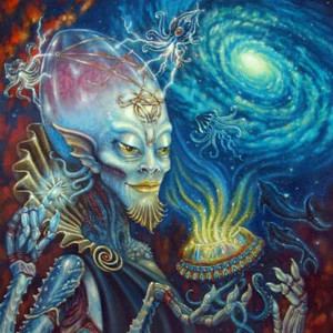 Arte alienígena, impresión de arte alienígena, arte OVNI, rey de copas impresión de arte de ciencia ficción alienígena tarot - Imagen 1 de 3