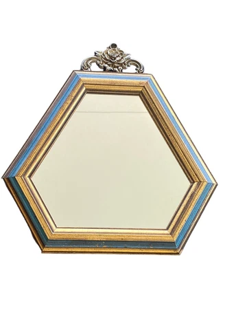 Original E. A. Riba co inc unique Gold & Blue shaped mirror W/sticker On Back! Cover