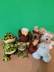 Lot of 8 Assorted Webkinz & Lil' Kinz Bullfrog Eagle Hippo Reindeer Dog Horse - Picture 1 of 6