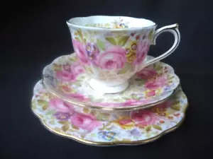 Royal Albert Serena trio bone china tea cup & saucer plate set pink roses - Picture 1 of 6
