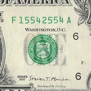 Billete de un dólar número de serie de lujo casi repetidor F15542554A escalera escalonada - Imagen 1 de 11