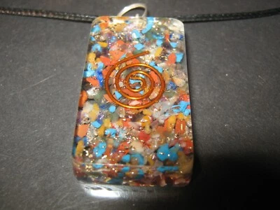 Multicolor Oblong Lucite Acrylic Pendant Cord Necklace - Image 1 of 2