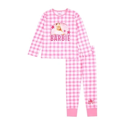 Barbie Mädchen Schlafanzug | 100% Baumwolle Pyjama für Mädchen | rosa kariert Mädchen Puppe Pyjama
