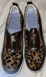Women's New Round Toe Leopard Print Platform Front Zipper Sneakers #11A - Picture 1 of 5