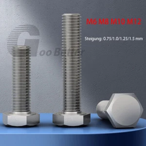 M6-M12 x 0.75-1.75mm Feingewinde Steigung Sechskantschrauben Edelstahl Schraube - Picture 1 of 10