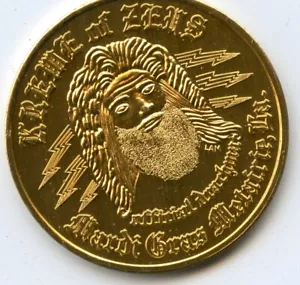 .Mardi Gras Doubloon Krewe of Zeus 1969 aluminio oro - Imagen 1 de 2