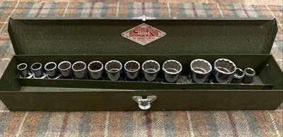Vintage S-K Tools 1/2" Drive SAE 12 pt 11 piece (+2) Socket Set w/ Case - Image 1 of 4