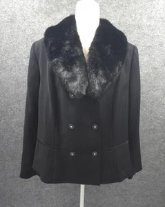 Amanda Smith Woman Blazer Anzug Mantel Damen 20W Kunstfellkragen schwarz Nadelstreifen - Bild 1 von 14