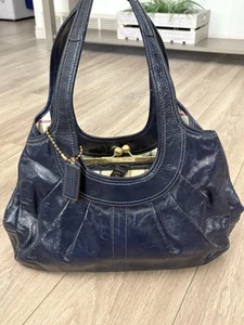 Coach Ergo NAVY Pleated Leather Hobo Tote Bag Shoulder Purse Y2K Large Excellent - Picture 1 of 15