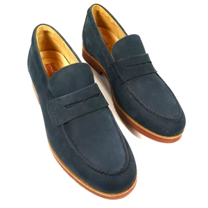 Mocasín Samuel Hubbard para hombre 11 W a medida de cuero nobuck azul marino sin cordones - Imagen 1 de 11