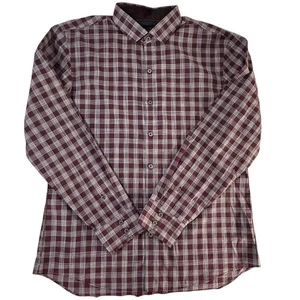 Zachary Prell Men's Large Burgundy Plaid Long Sleeve Button Up Shirt 100% Cotton - Picture 1 of 9