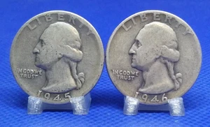 1945, 1946 Washington quarters, 90 percent silver, free shipping - Picture 1 of 2
