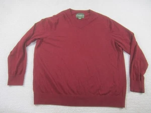 Eddie Bauer Sweater Mens 3XL Tall Burgundy V Neck Cotton Cashmere Pullover - Picture 1 of 8