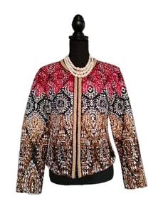 Ruby Rd Jacket Sz 6 Red Black Beige White Dress Casual Zipper Front Cotton S - Picture 1 of 5