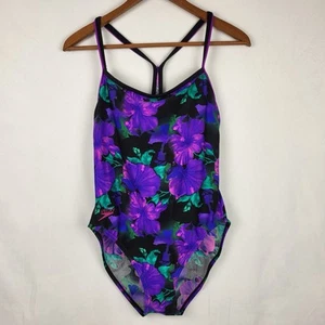 Vintage Speedo floral print One Piece Swimsuit Women 12 14 - Picture 1 of 5