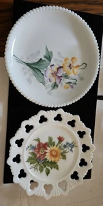 LOTE DE COLECCIÓN Dos Núcleos de Casa Plato de Vidrio Leche Flores Raro Westmoreland - Imagen 1 de 17