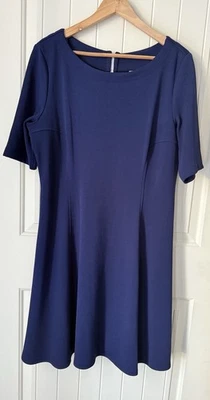 JULiAN TAYLOR Dress Sz 16 Navy Fit & Flare Ribbed Zip Lined Corporate Office - Image 1 of 4