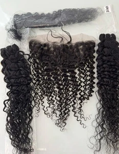 Brazilian Deep Curly Human Hair Extension Bundles With Lace Frontal 24-26-28&18 - Picture 1 of 2