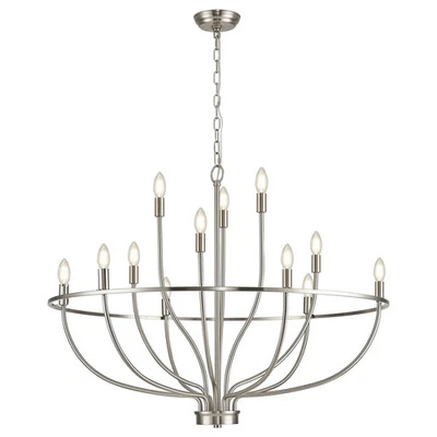 12 Light Brushed Nickel Chandelier, Large Chandeliers for High Ceilings, 36inch - Image 1 of 3