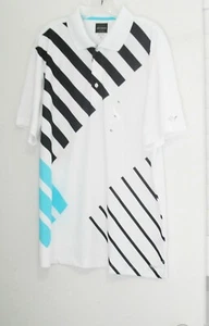 Greg Norman Tasso Elba Mens Abstract Striped Polo Shirt White Sz L - NWT - Picture 1 of 1