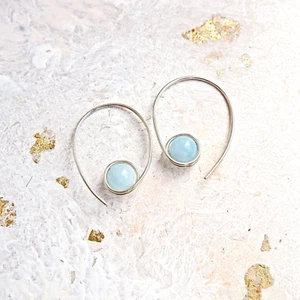 Sterling Silver Hoop Earrings Aquamarine Earrings Handmade 18mm Gift wrapped - Picture 1 of 4