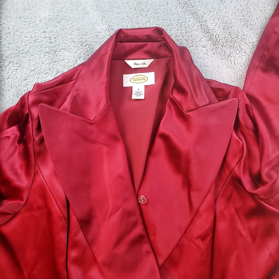 Blusa de seda Talbots para mujer talla 8 roja manga larga botón frontal carrera oficina top Foto 1 de 4