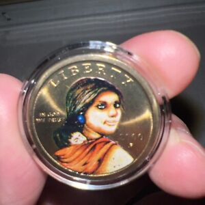 Rare pièce d'or 2000 P Sacagawea un dollar peinte 1 $ US colorée en plastique