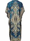Women's Kaftan Dress Blue Cover Up Tribal Ethnic Print V-Neck Loose Kimono Maxi